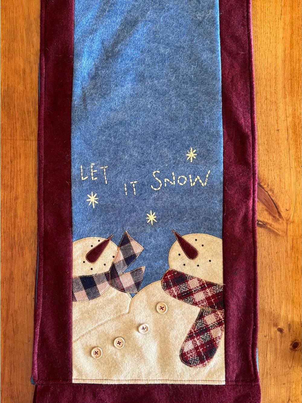 Snowman Let it Snow Table Runner Winter Seasonal Christmas 6’ Long Blue